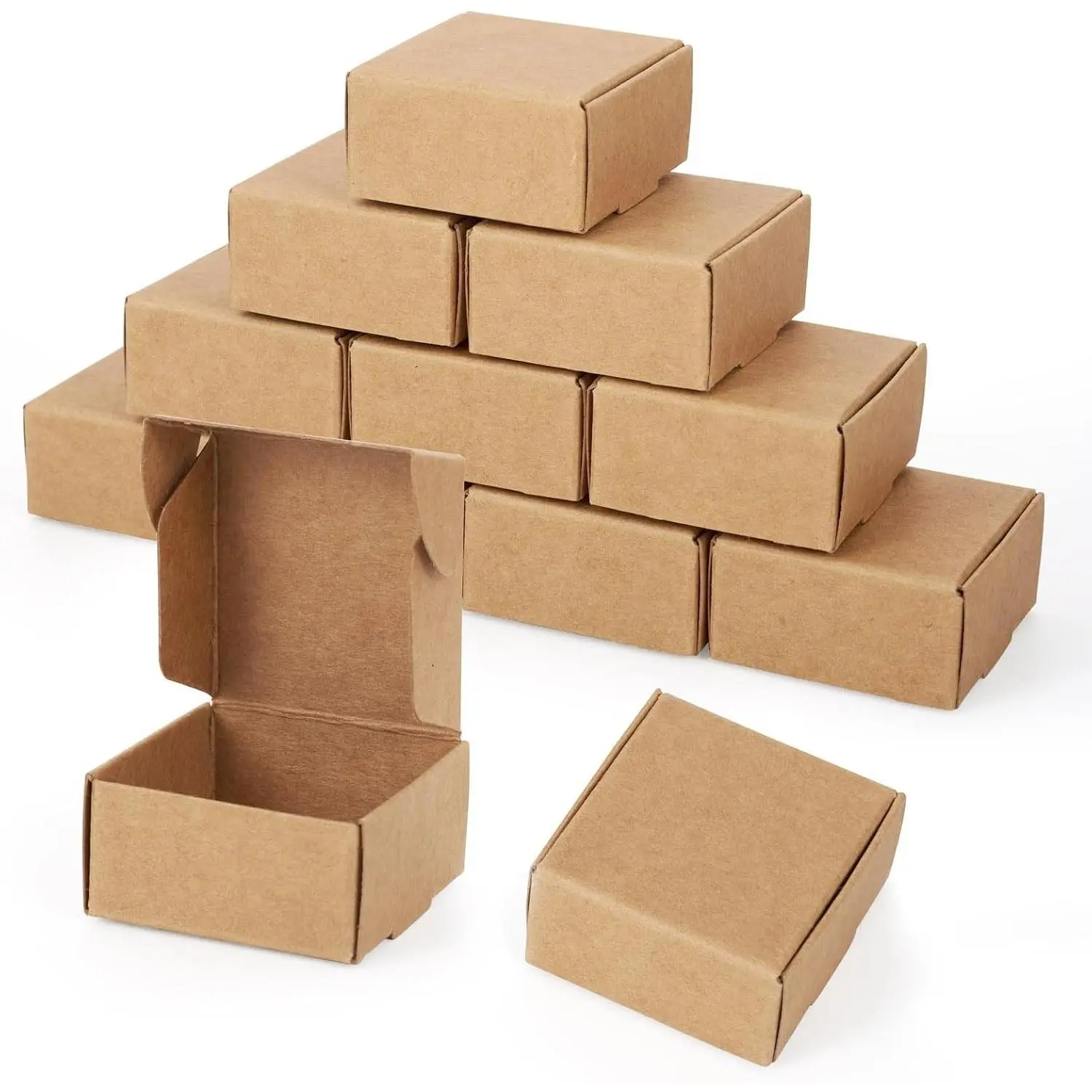 50 Pack 1.6x1.5x0.8 Inch Small Brown Corrugated Shipping Boxes for Soap, Jewelry & Gifts - Square Paper Mailer Boxes for Small Business PackingGift