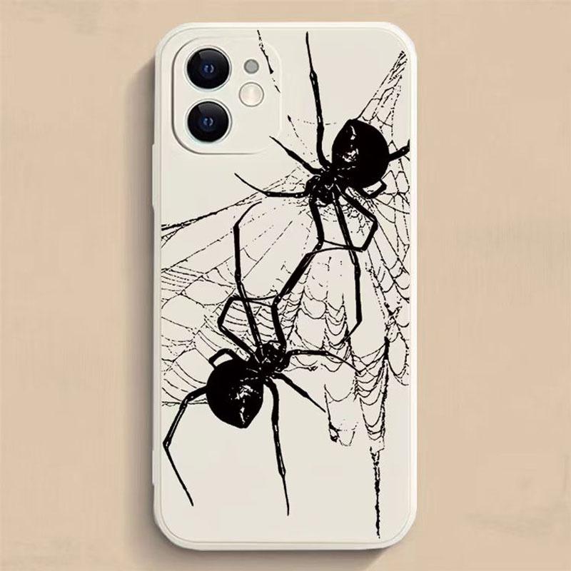 Two Black Spider Pattern Straight Edge Case for iPhone 17 16 15 14 Pro Max 13 12 11 XR XS Plus Shockproof Non Slip Military-Grade Protection Silicone Cove