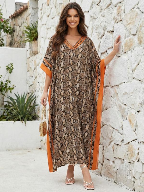 Leopard-Print Soft Kaftan for Woman, Boho Casual Kaftan, Casual Fashion Beach Long Dress, Bohemian Cover-Up for Vacations, Parties and Daily Wear