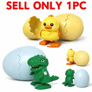 Clockwork Jumping Dinosaur & Hopping Duck Toy Set - Prefilled Easter Eggs with Funny Wind-Up Action, Kids Party Favors Pack