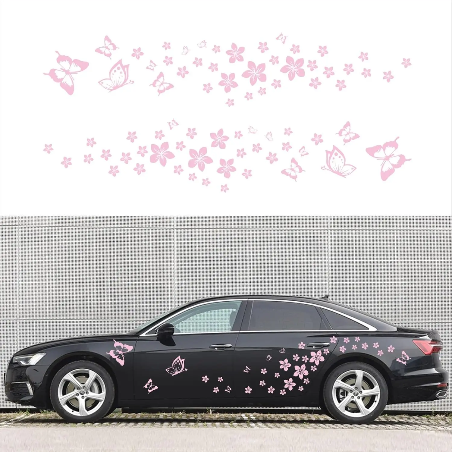 Butterfly Flower Graphic Car Sticker Fun DIY Waterproof Decal for car Door Hood Bumper Windows Motorcycle Laptop Doors and Windows Vinyl Accessories(Pink) 74PCS