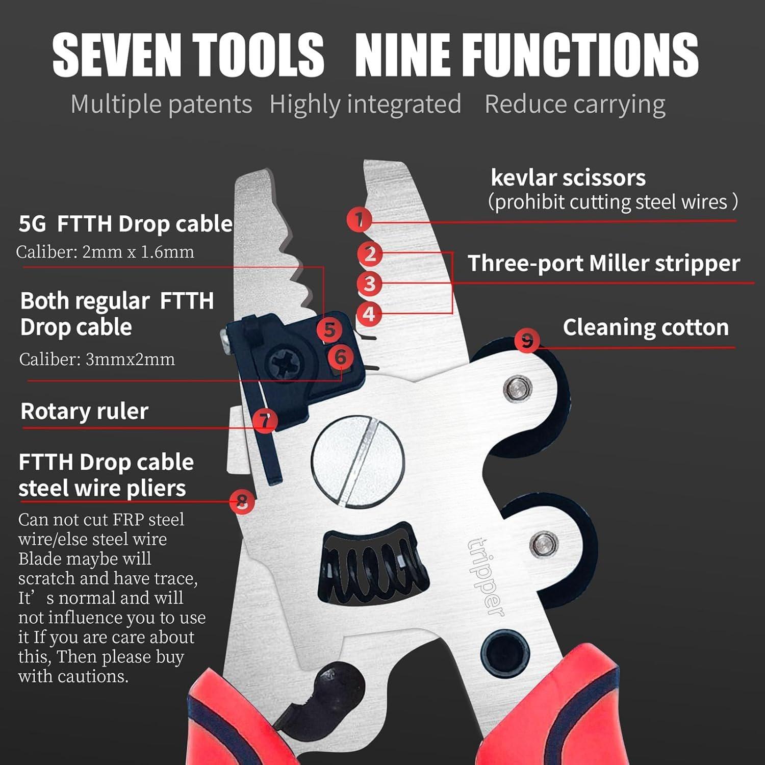 Fiber Optic Stripper, 9 in 1 Fiber Optic Stripper Tool, Wire Cutters Pliers Electrician Tools for Wire Stripping & Cleaning, Fiber Stripping Tool for Technicians Fiber Optic Stripper, 9 in 1 Fiber Optic Stripper Tool, Wire Cutters Pliers Electrician Tools for Wire Stripping & Cleaning, Fiber Stripping Tool for Technicians