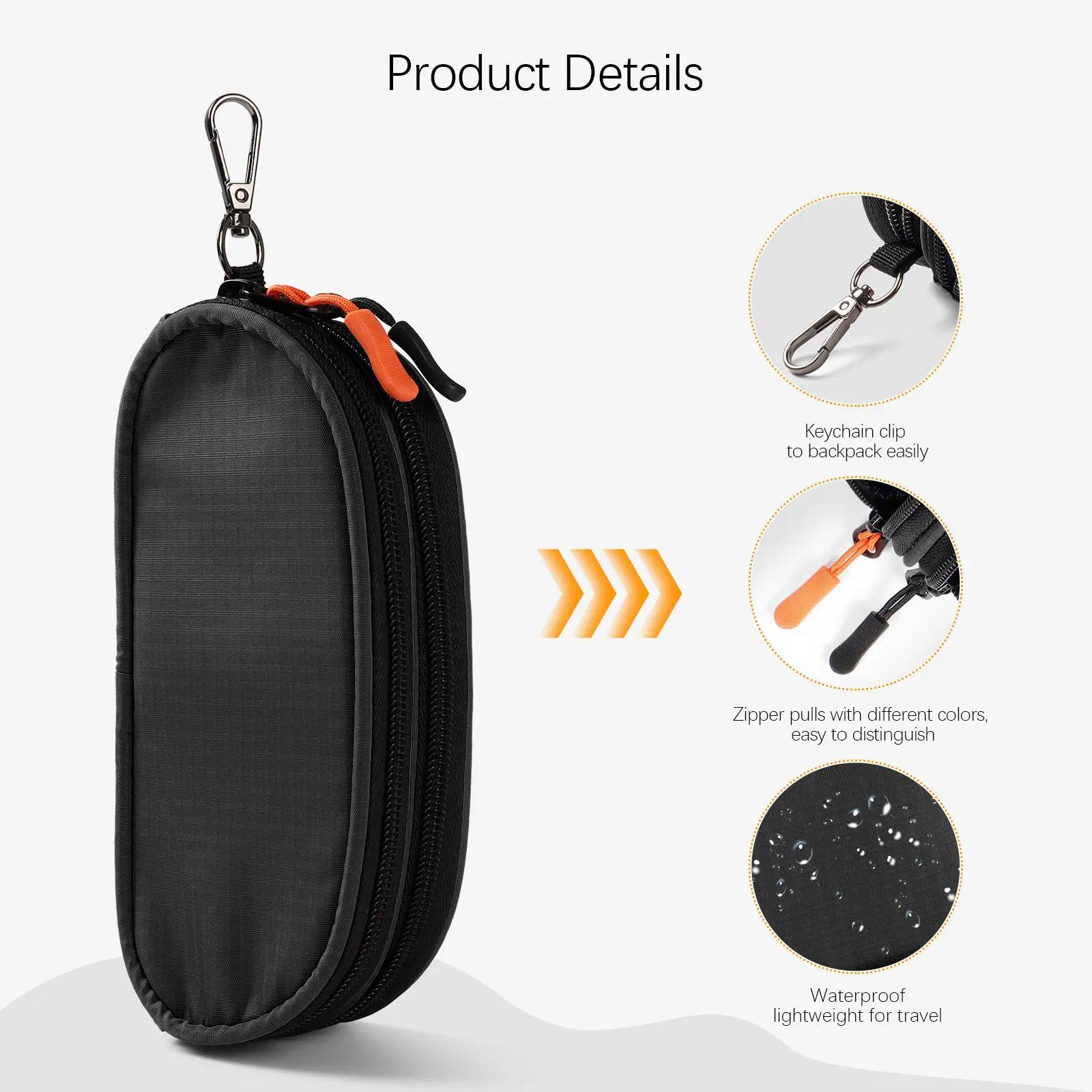 Double Eyeglasses Case Soft Portable Zipper Sunglasses Pouch with Keychain Clip, Lightweight Protective Storage Bag for Glasses, Durable Compact Organizer for Men Women Daily Travel Outdoor Use