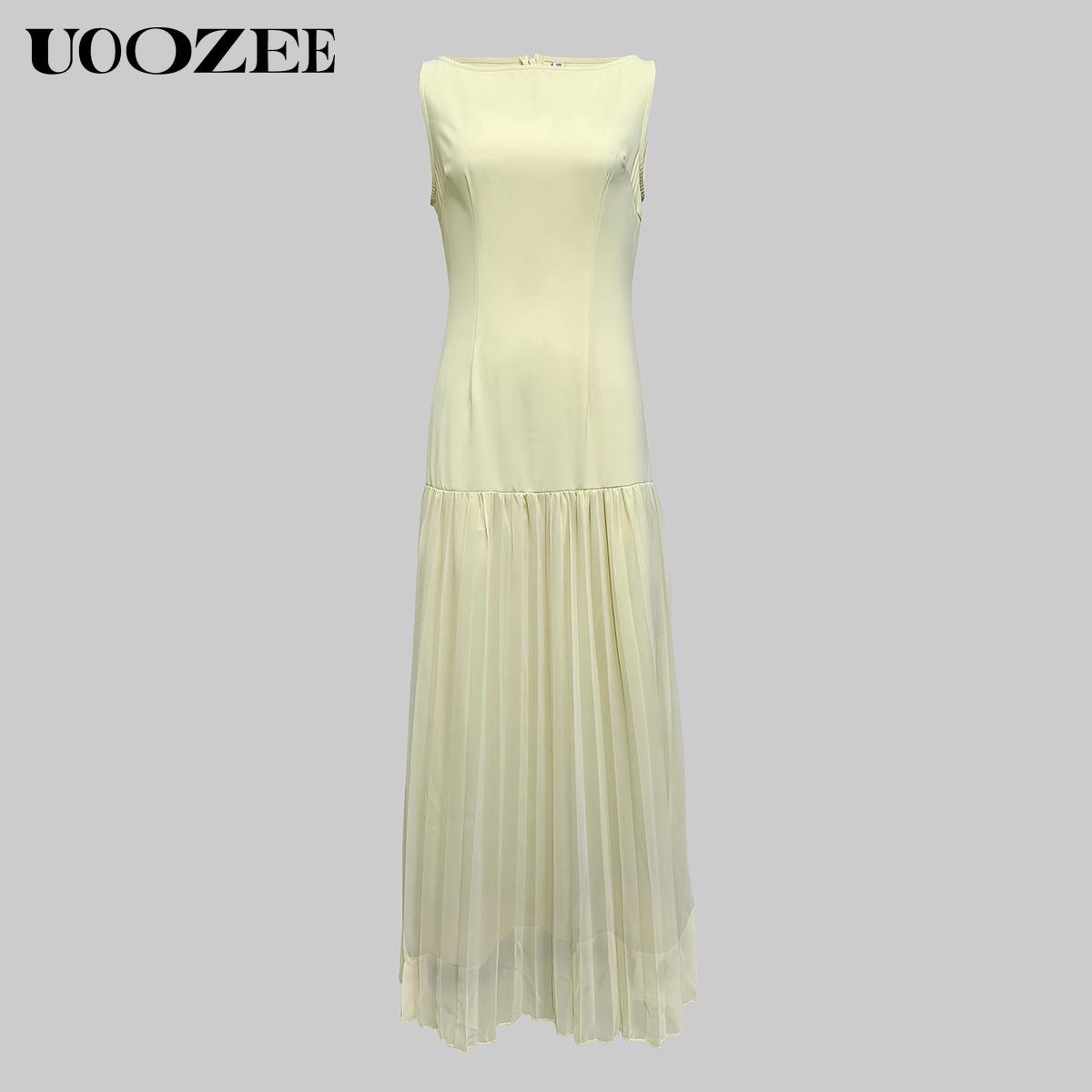 UOOZEE Women 2025 Evening Prom No Stretch Maxi Dresses Summer Elegant Sleeveless Pleated Gauze Cocktail Party Wedding Guest Dresses (Smaller Bust Fit, One Size Up Recommended for C - Cup and Above) birthday outfit elegantoutfits SpringStatements