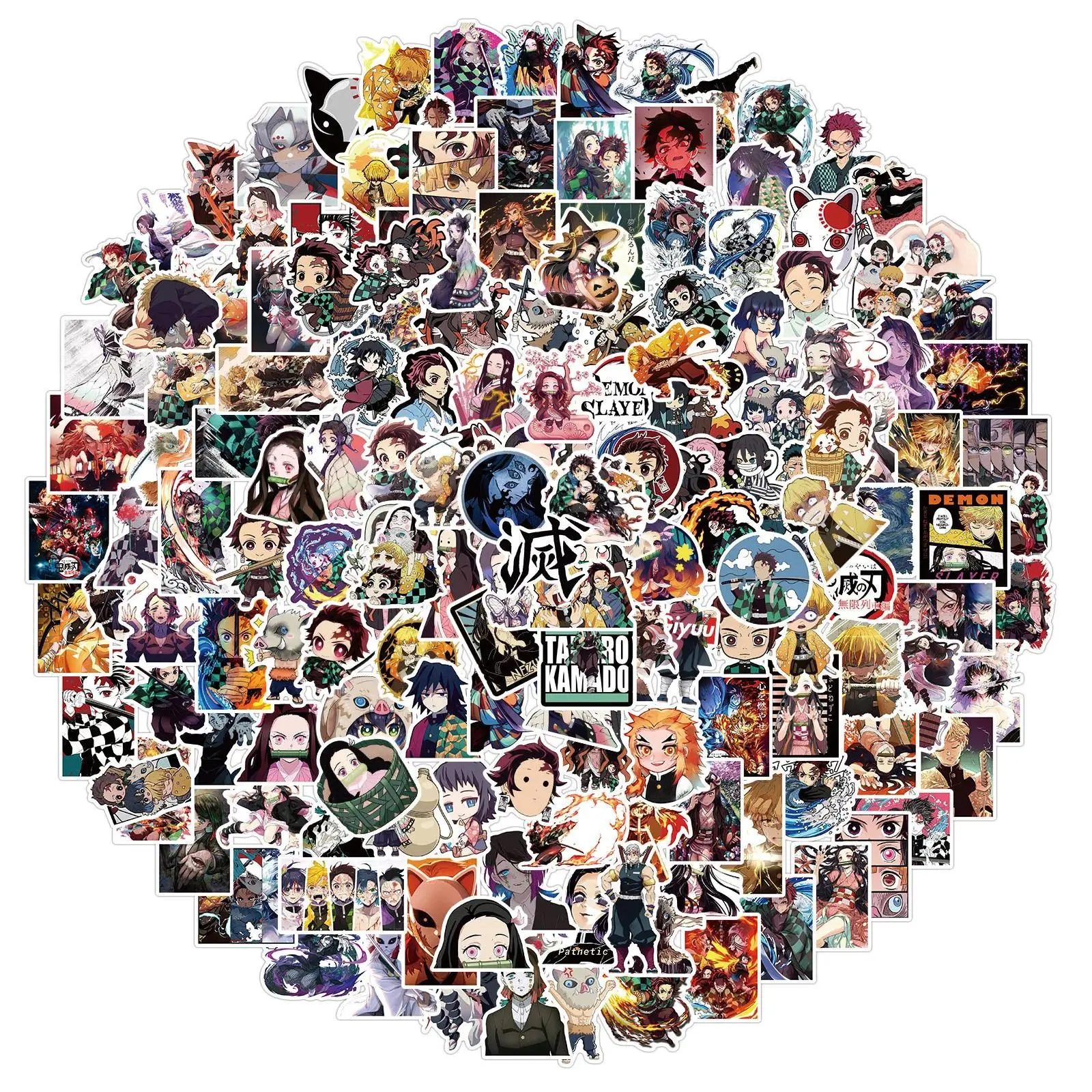 200pcs Cartoon Anime Demon Slayer Stickers for Laptop Suitcase Skateboard Guitar Phone Cartoon Sticker Kid Gift Toys