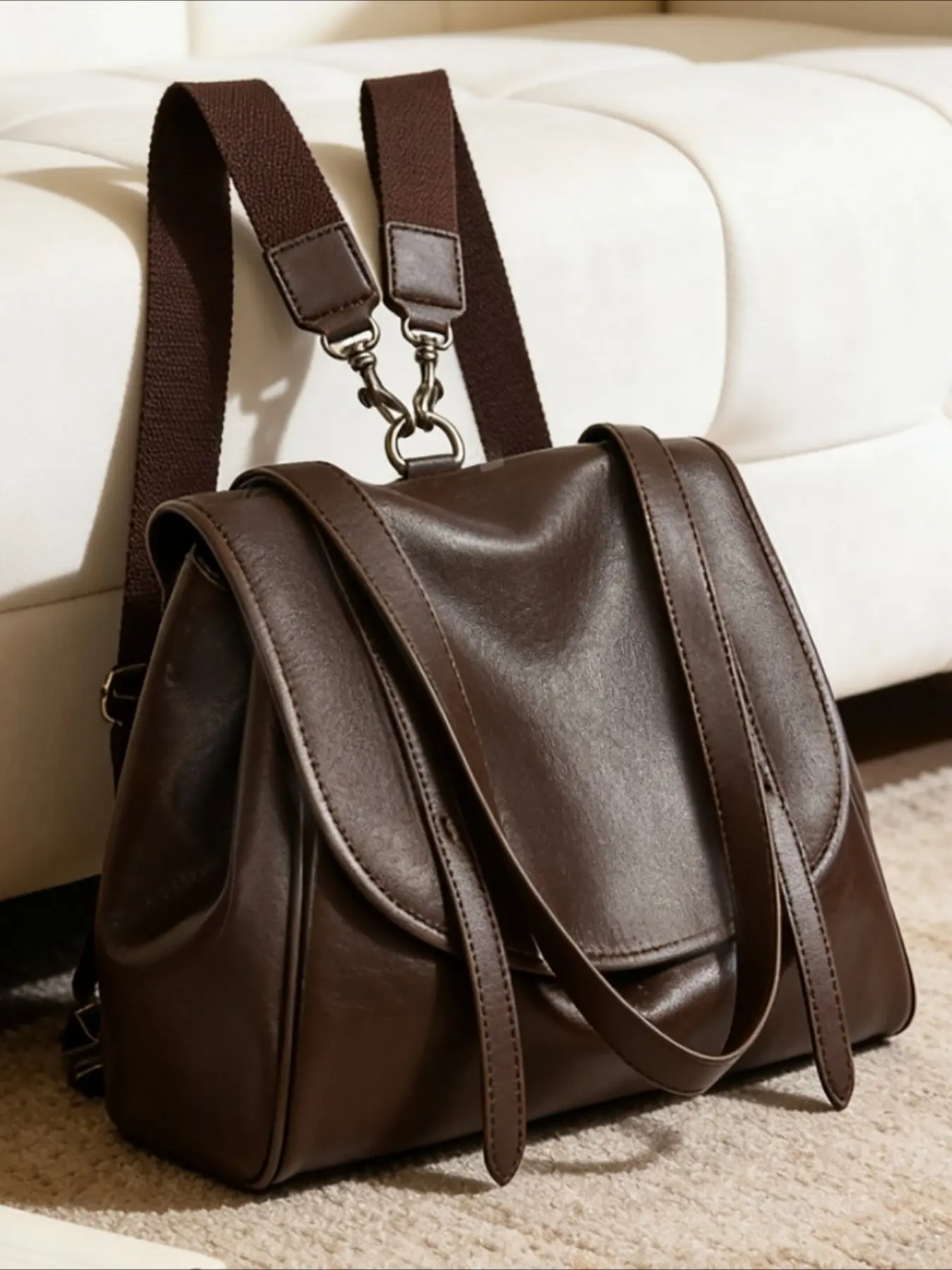 Leather Large Capacity Retro Backpack Soft Leather Fashion Backpack College Wind Travel Shoulder Bag Versatile Oblique Span Bag