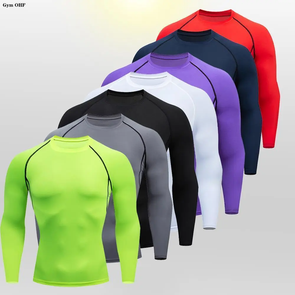 Men's Long Sleeve Tight Rashguard, Quick-Dry Compression Fitness Top for Bodybuilding, Running, Gym