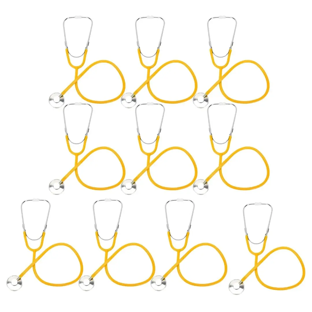 Single Head Stethoscope, 22 inch Tubing, Aluminum Chestpiece, Yellow 10 Pack