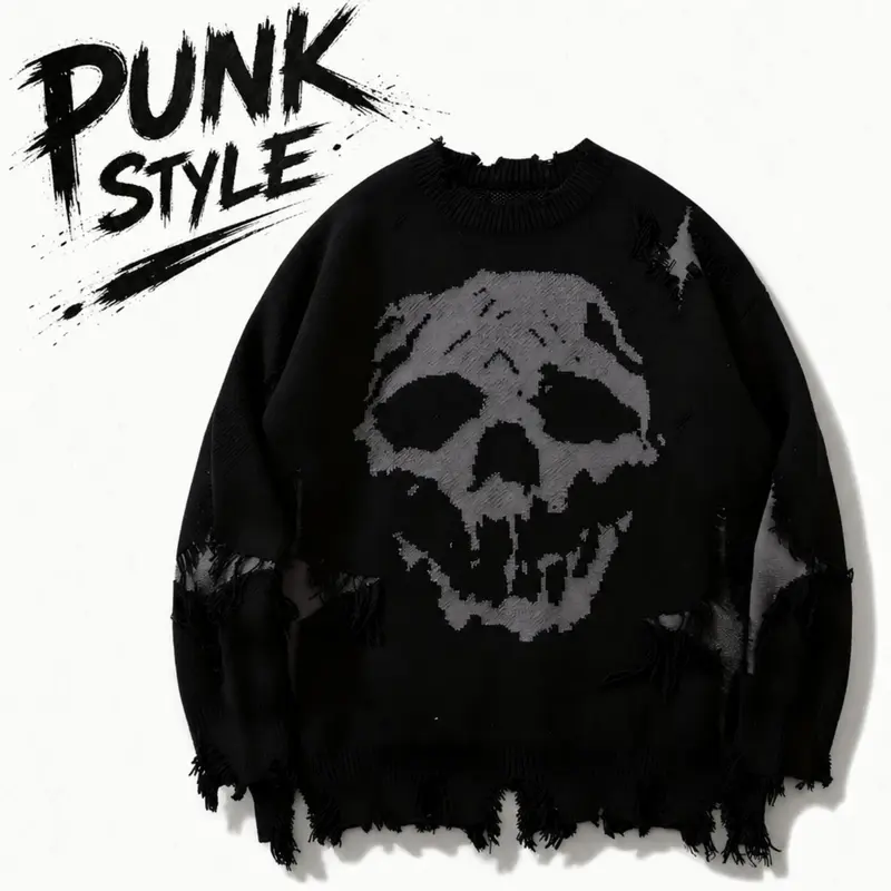 Men's Ripped Drop Shoulder Sweater Pullover, Loose Casual Street Soft Comfy Long Sleeve Round Neck Casual Trendy Jumper for Fall, Fashion Men's Knitwear for Daily Wear, Soft Fabric Pullover, Casual Pullover Tops, Streetwear Pullover