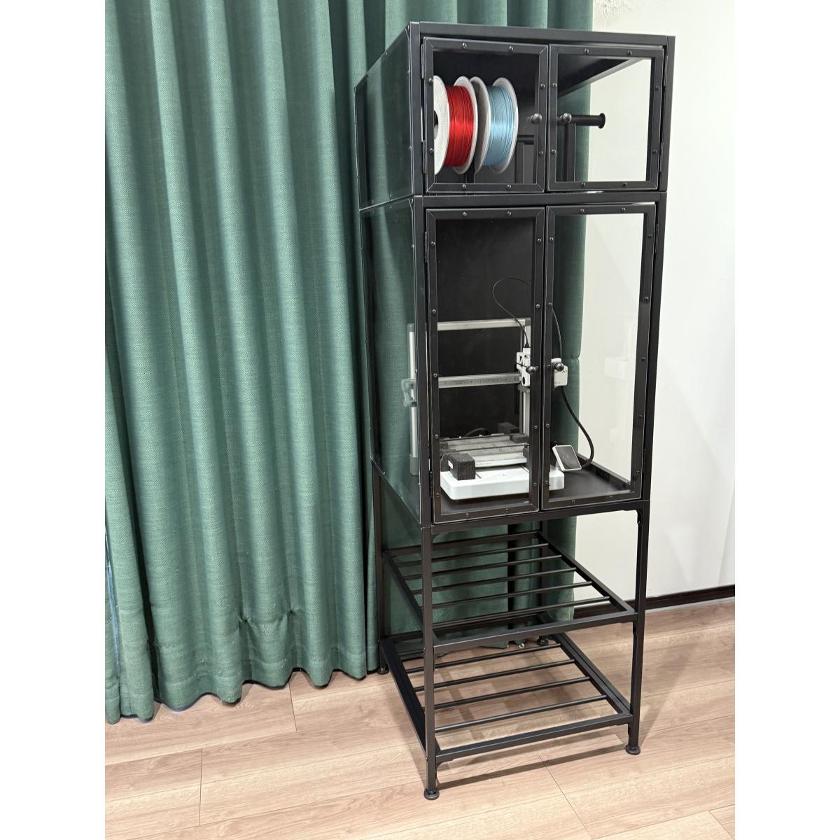 3D Printer Cabinet with Double Layer 3D Printer Filament Storage Rack, T-Shaped Filament Bar & Noise-Reducing, Dust-Proof Design, Suitable for Studio, Office Storage and Organization