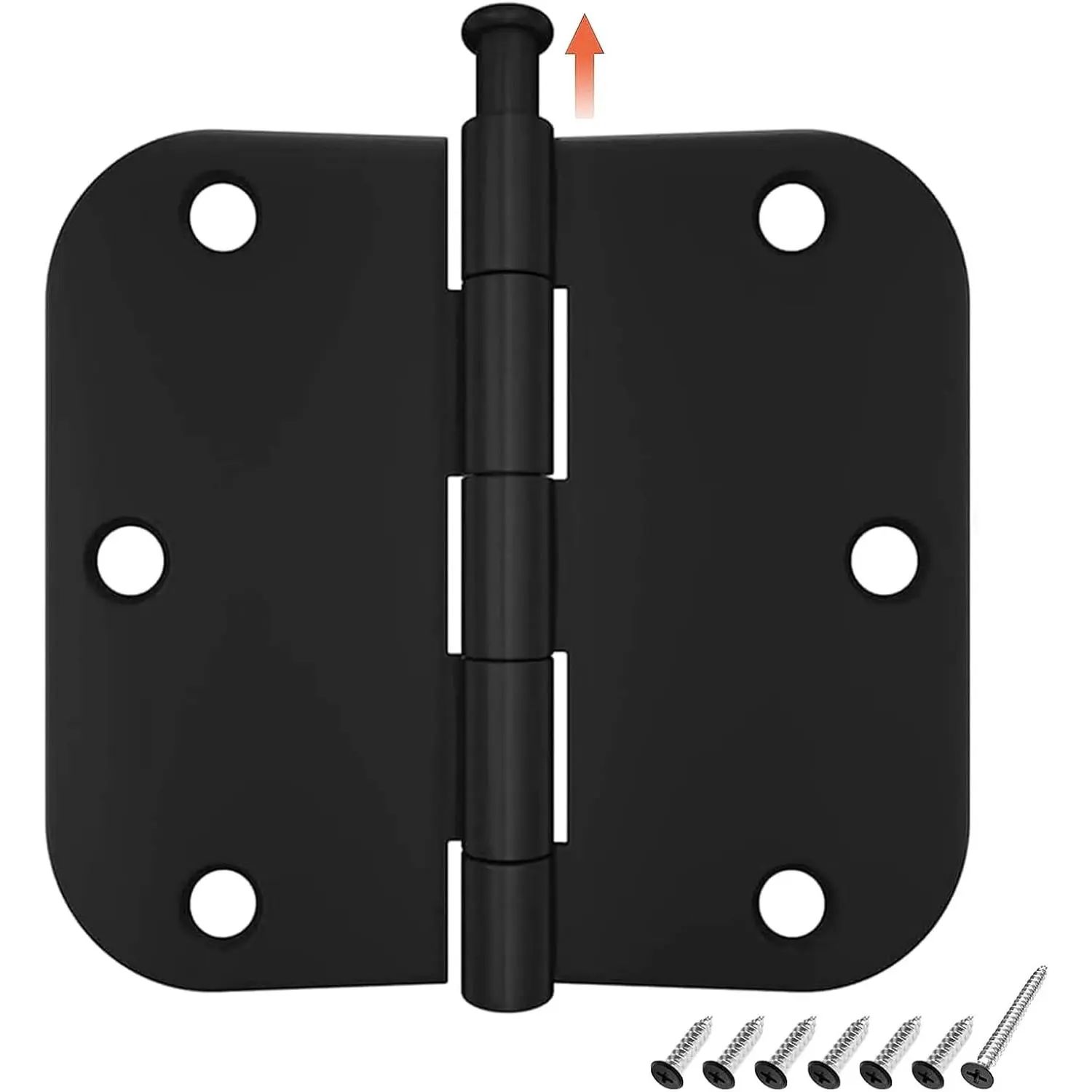 HOSOM 3-Pack Rounded Edge Metal Door Hinges, 3.5"x3.5" with 5/8" Radius, Matte Black Flat Iron Interior Bifold Door Hardware for Residential Use, Metal Hinges