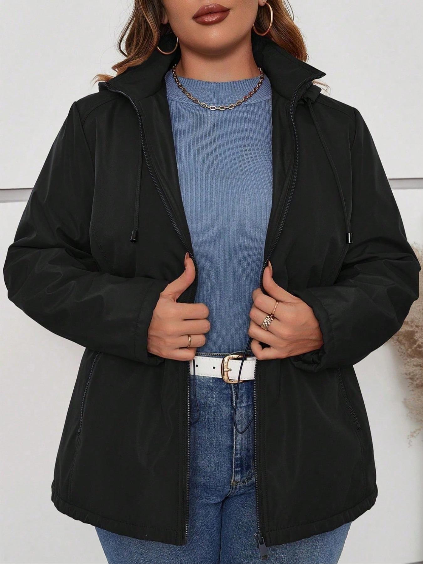 Women's Plus Size Cotton Jacket, Hooded Spring Fall Coat, Waist Drawstring Pocket Casual Outerwear, Warm Winter Thin Cotton Vest