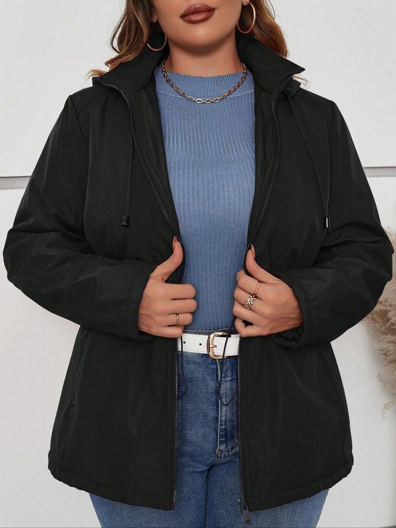 Women's Plus Size Cotton Jacket, Hooded Spring Fall Coat, Waist Drawstring Pocket Casual Outerwear, Warm Winter Thin Cotton Vest