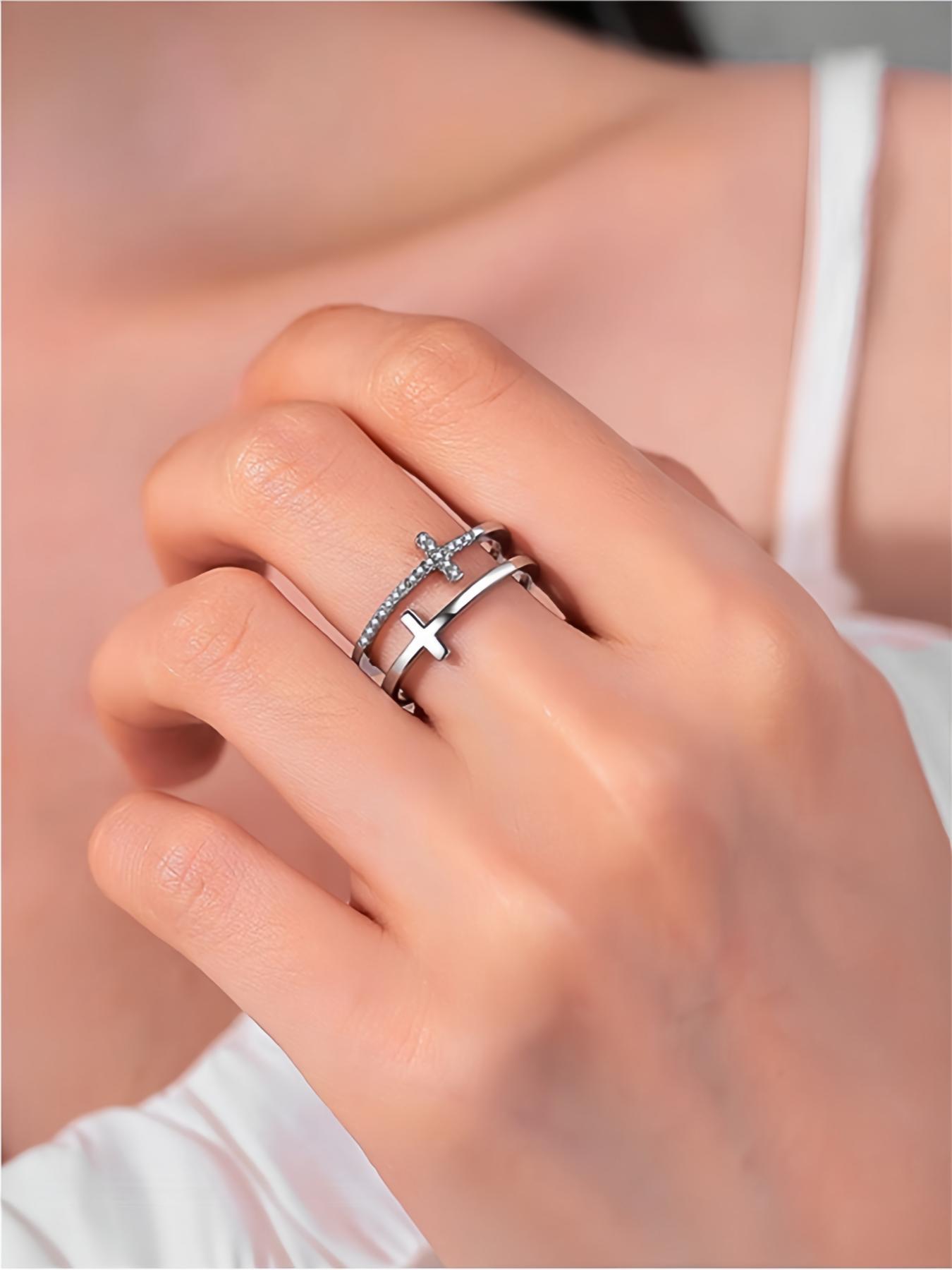 925 Sterling Silver Cross Design Ring, Fashion Jewelry for Party, Daily Clothing Decor, Trendy All-match & Exquisite Jewelry for Birthday Gift