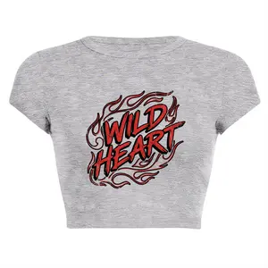 Flame Accent Women’S Crop Top In Cool Streetwear Style & Street Y2k Vibe, Viral Wild Heart Distressed Brush Stroke Print Tee, Casual Top For Downtown Skateboarding Street Meetups And Everyday Bold Laid-Back Summer Outfits