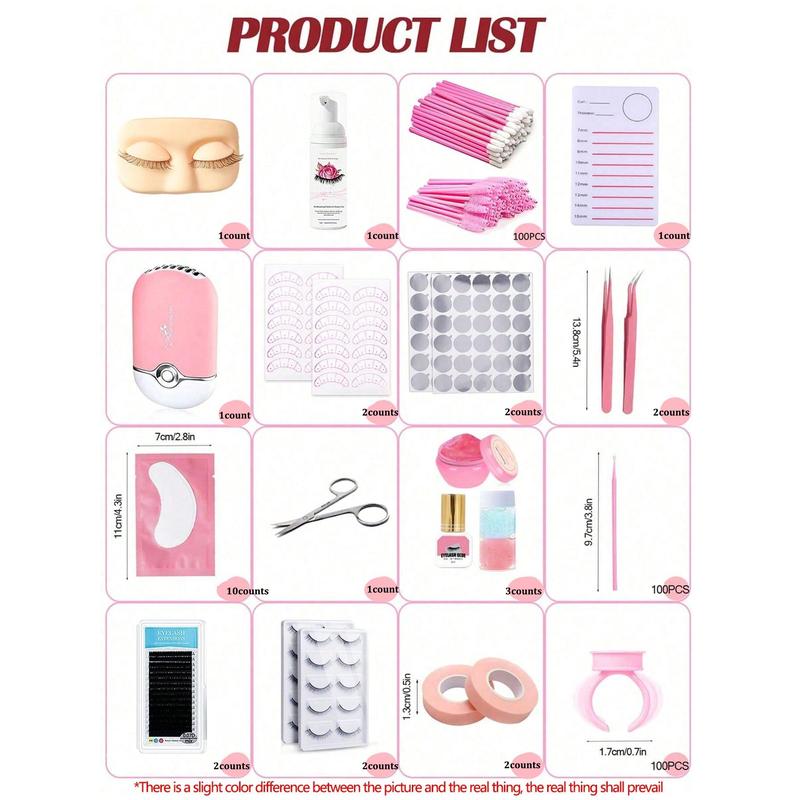 Eyelash Extension Kit, 1 Set Professional Lash Extension Kit for Beginners, Including Practice Mannequin Head Lash Tray, Glue, Tweezers, Grafting Lash, Eyelash Application, Eyelash Kit, Eyelashes Extensions