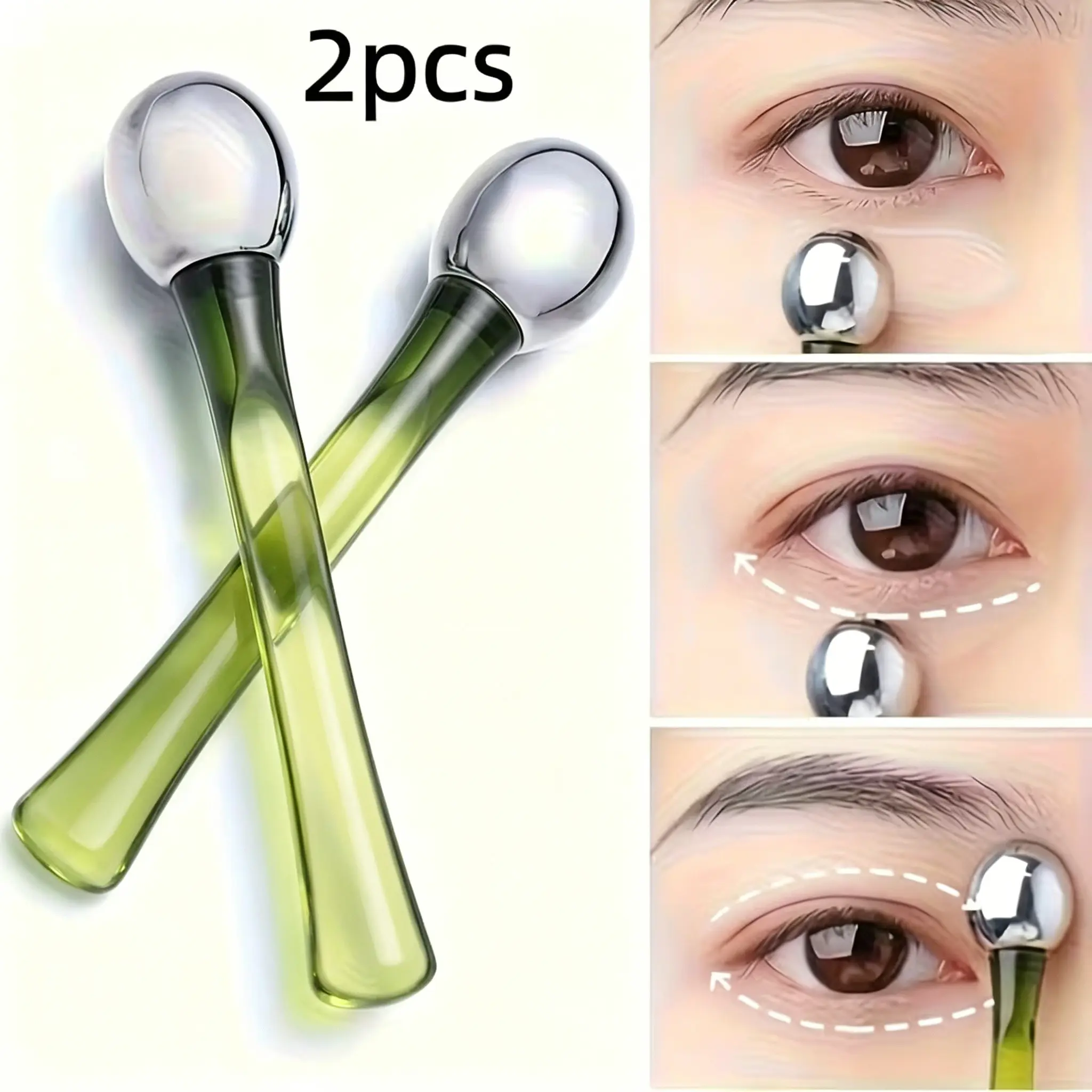 2pcs Eye Massage Roller, Fragrance-Free Skincare Tool, Reduces Swelling and Dark Circles, Ergonomic Handle, Smooth Operation, Durable Plastic