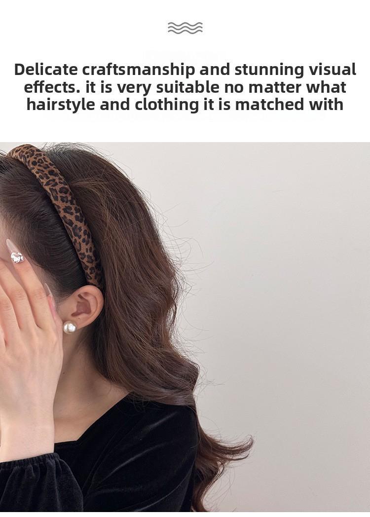 Women Vintage Leopard Print Velvet Sponge Headband Hong Kong Style Elegant Versatile Hair Accessory For Daily Wear