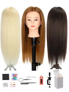 26 Inch Synthetic Hair Mannequin Head with Clamp Stand & Complete Hair Styling Tools, 3 colors for choice. Ideal training doll for braiding, cutting practice, perfect for hairdresser students and DIY hairstyle lovers with gift box
