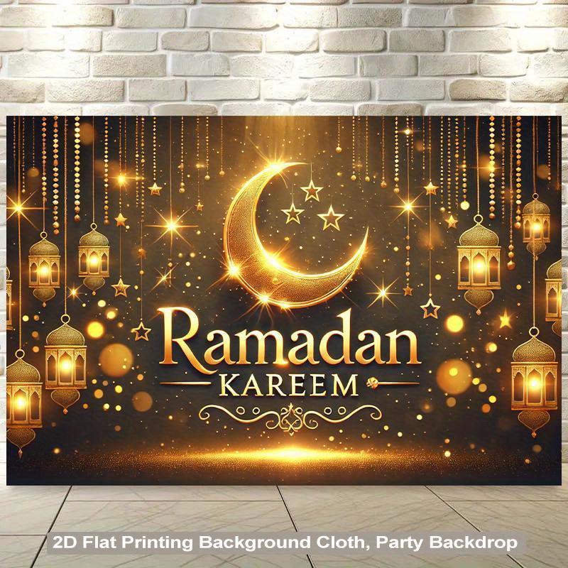 1PC,2D Flat Ramadan Kareem Party Backdrop, Golden Moon Star Lantern Pattern Background Cloth, Eid Festival Decoration Backdrop, Indoor Outdoor Event Scene Setting Banner, Islamic Ramadan Theme Party 1PC,2D Flat Ramadan Kareem Party Backdrop, Golden Moon Star Lantern Pattern Background Cloth, Eid Festival Decoration Backdrop, Indoor Outdoor Event Scene Setting Banner, Islamic Ramadan Theme Party