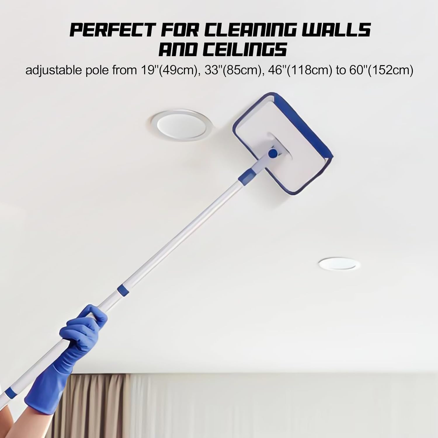Baseboard Cleaner Tool with Handle, Wall Floor Mop with Extendable Long Handle Duster for Cleaning Window, Floor, Skirting Board, Ceiling, Shower, Tub Tile, Kitchen with 6  Pads