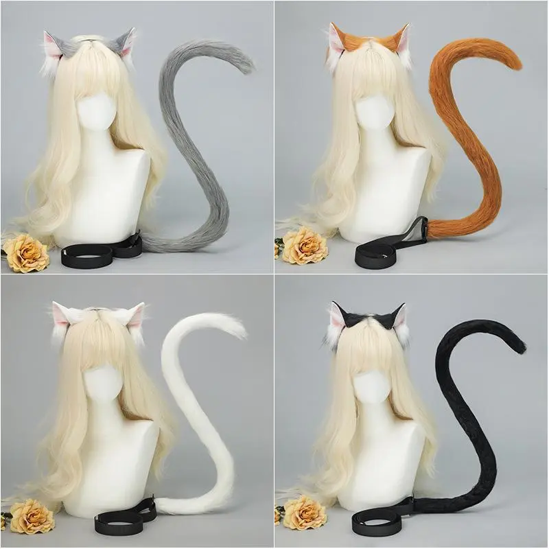 Handmade Realistic Plush Cat Ear Headband & Tail Accessory Kit, Cosplay Supply for Anime Conventions, Halloween Furry Costumes