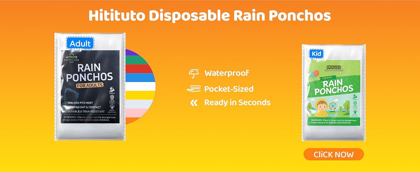 Rain Ponchos for Adults - Extra Long Emergency Poncho with Hood, 6/12/24 Family Pack Raincoat, Home Survival Kits