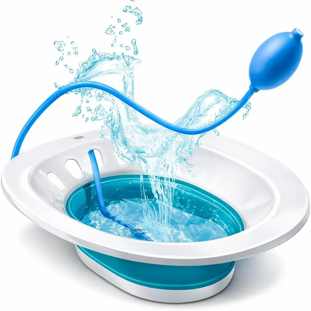 Sitz Bath for Toilet Seat, Hemorrhoids and Postpartum Care, Yoni Steam Seat, Sits Bath Kit for Women - Collapsible, Deeper Bowl - Use w/Sitz Bath Salt - Green