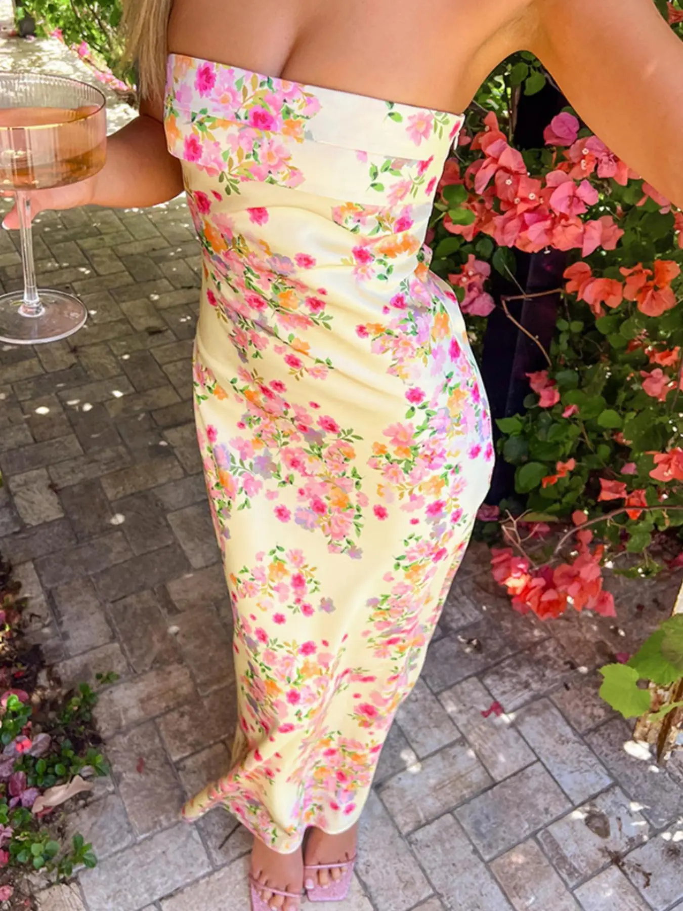 Women's Floral Print Tube Dress, Elegant Sleeveless Long Dress for Party Holiday Wedding Guest, Ladies Summer Clothes, Dresses to Wear to a Wedding