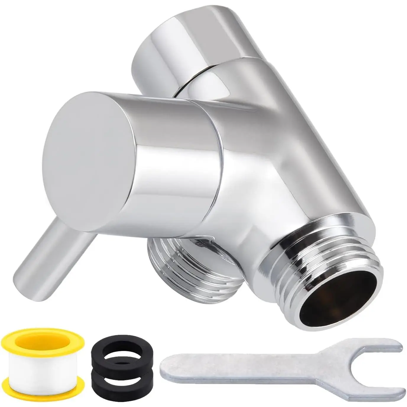 G1/2 Thread All-Metal 2-Way Shower Arm Diverter Valve, Solid Brass Splitter for Handheld & Fixed Showerheads - Universal Fit Bathroom Use Replacement Part, Chrome
