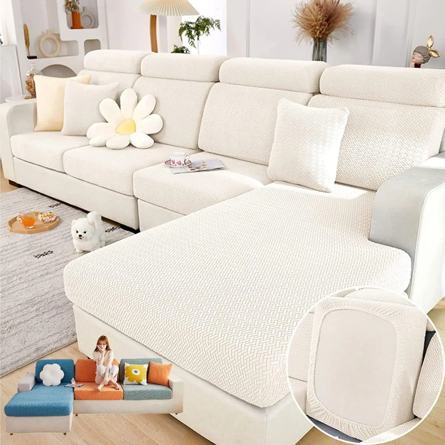 Covers Couch Cushion Covers,2025 New Universal Washable Stretch Couch Covers Sofa Slipcovers for Sectional Sofa (White, Large Single Seat Cover)