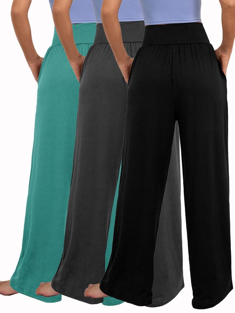 Women's Plain Pocket High Waist Joggers, Casual Comfy Wide Leg Trousers For Outdoor Sports, Airport Outfit，Women's Sport & Outdoor Lounge Outfit Clothing For All Seasons, Wide Leg Sweatpants