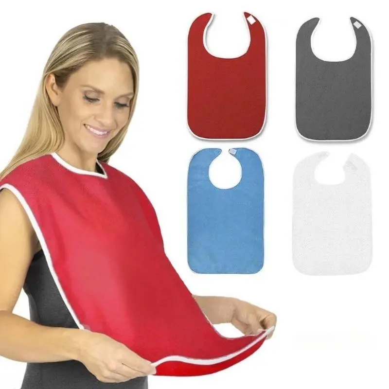 Unisex 2-Pcs Plain Cloth Adult Dining Bibs (75*45cm) - Premium Stain-Resistant, Adjustable Extended-Length, Washable Food Protector for Daily Meals