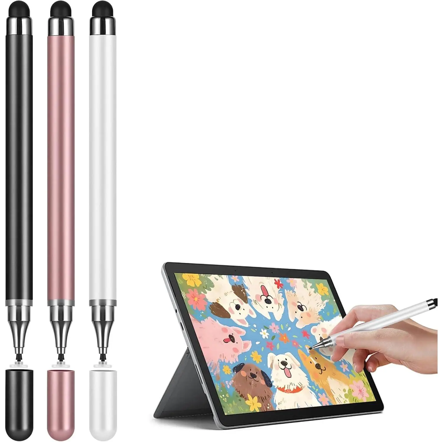 3-Pack Synthetic Fine Tip Capacitive Stylus Pens - Compatible with iPad, Android Tablets, Chromebook & Touchscreen Devices - Digital Drawing & Writing Pen for Electronics Education Use, 3-Pieces