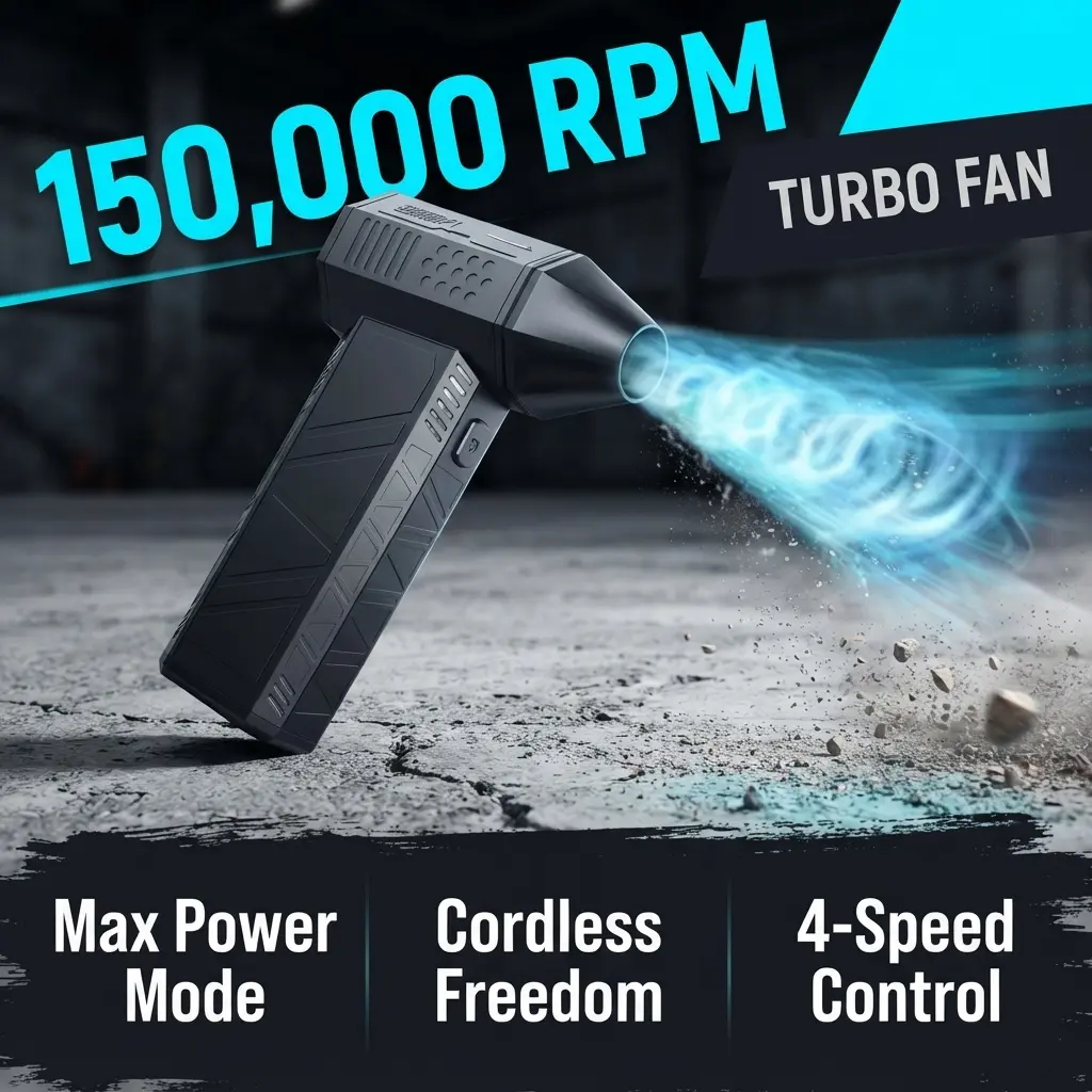 Cordless Turbo Jet Air Duster, Adjustable Speed Electric Keyboard & PC Cleaner for Car Vents & Home Cleaning