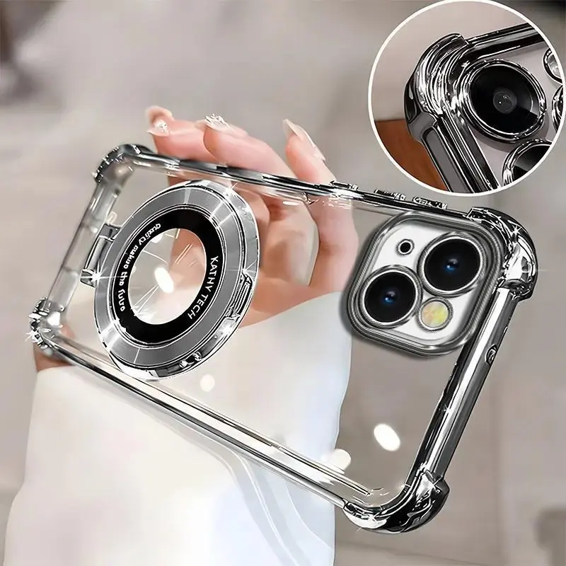 Compatible with iPhone 13 | Premium Clear Electroplated Phone Case with Ring Holder, 4-Corner Shockproof & Full Camera Protection HNL0144