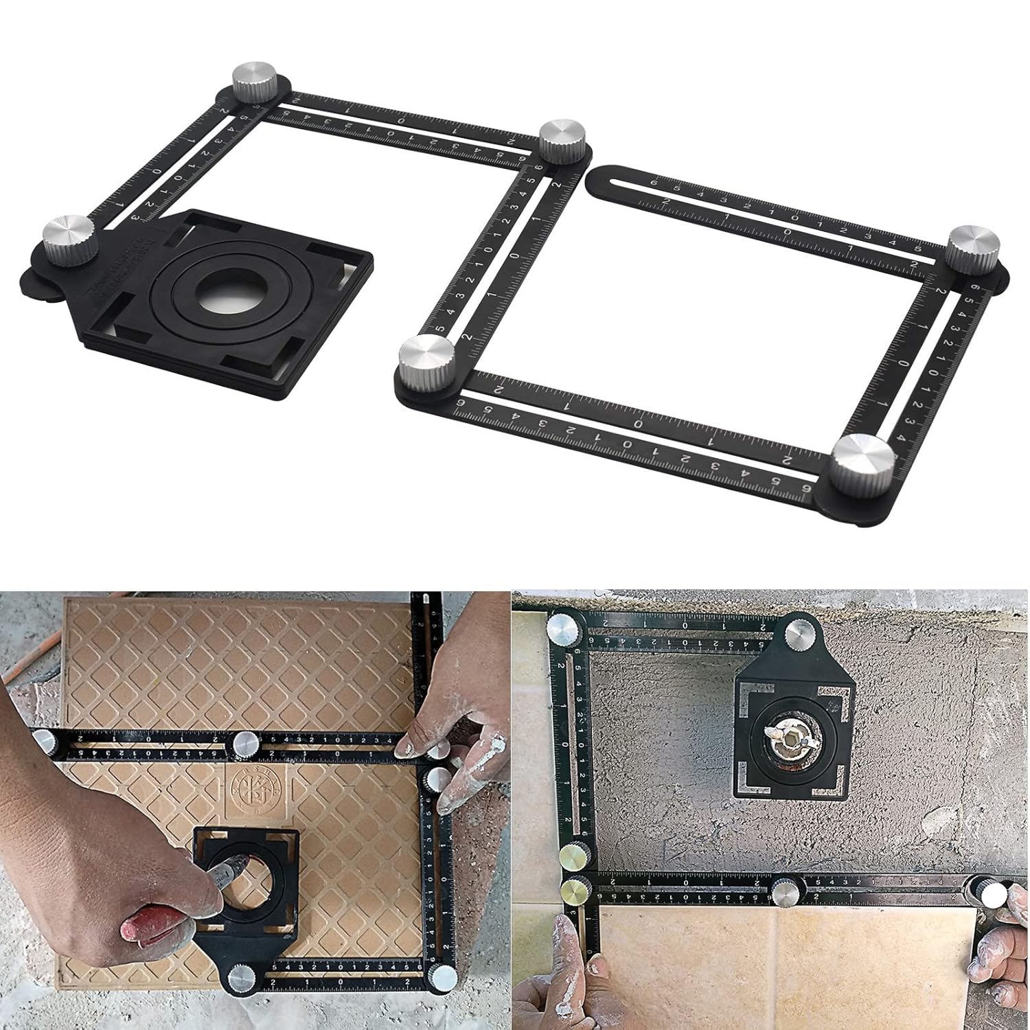 1 Pack Multi Angle Measuring Ruler, Alloy Multi-Function Angle Ruler,6 Section Ceramic Tile Opening Locator, Angle Measurement Tool,Band Hole Locator