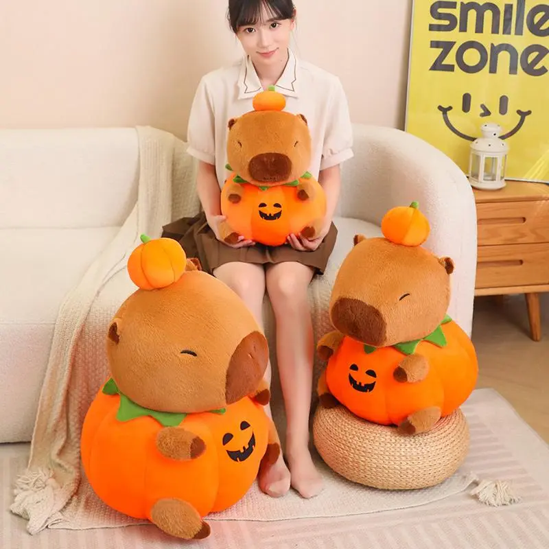 25-60cm Creative Fun Halloween Capybara Plush Doll Pillow Pumpkin Capybara Plush Toy Holiday Decoration Gift For Boys And Girls