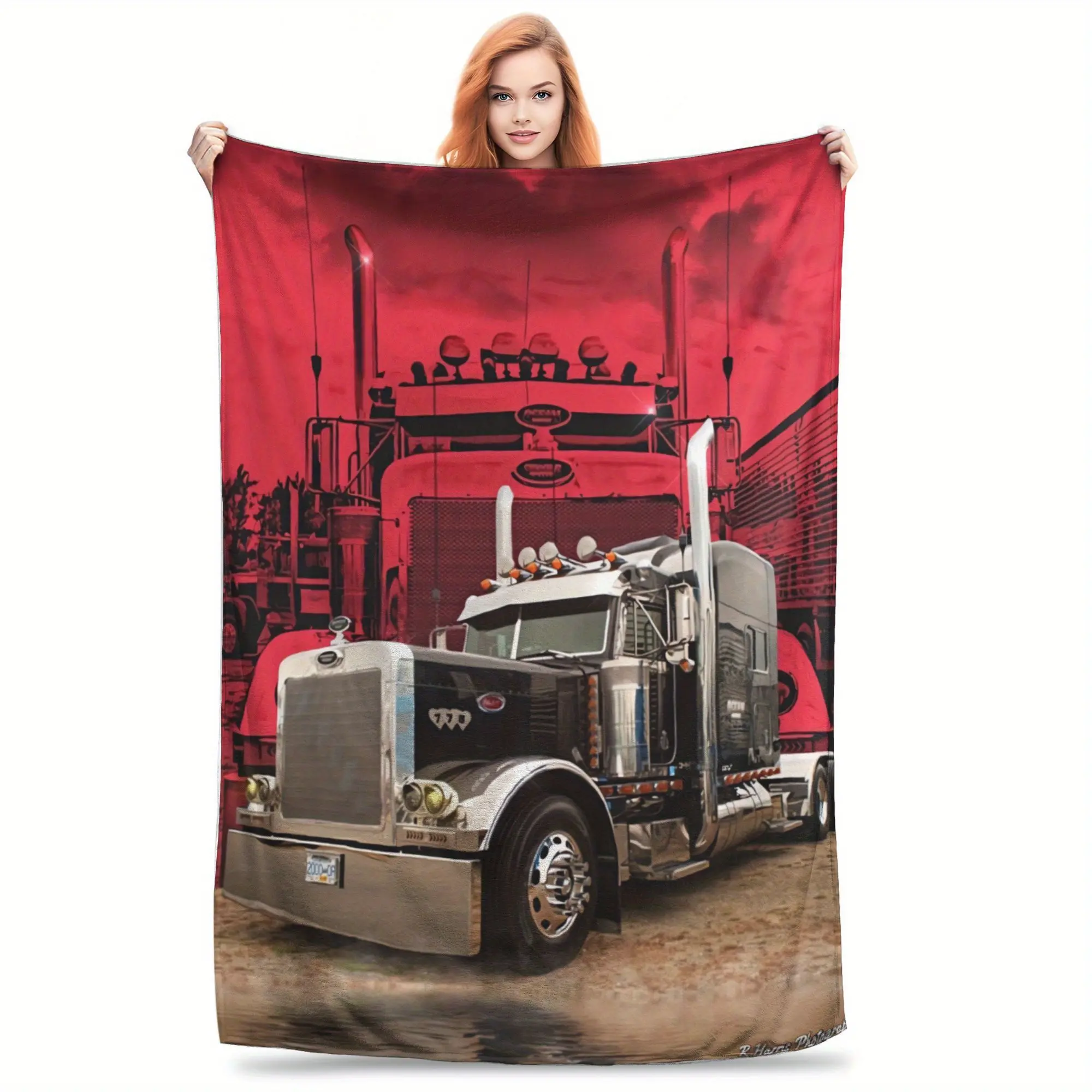 PETERBILT truck-inspired print soft flannel blanket, the ideal gift for truck drivers, a year-round essential for indoor and outdoor use.