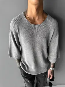 Summer New Fashion Trendy Versatile Men's Sweater Knit Short Sleeve, Old Money Style Simple Solid Color Casual Round Neck Pullover