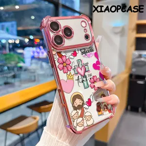 Religious themes: Jesus and Cross GOD IS GOOD Design Pattern Four-corner drop-proof soft TPU phone case for iPhone 17 16 15 14 Pro Max air 13 12 11 Plus shockproof full camera protection durable slim case Protection Smartphone protector