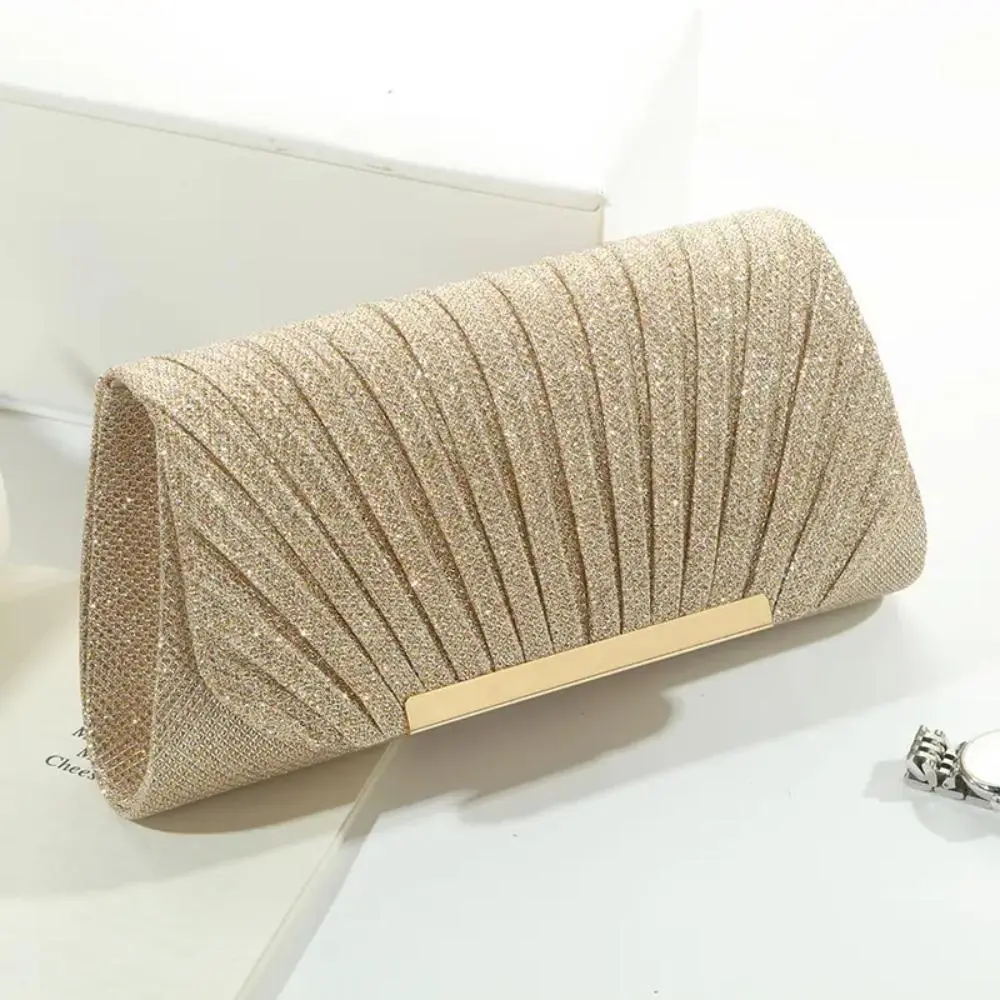 Pleated Sequin Clutch for Women, Elegant Stylish Purse for Prom & Formal Events with Detachable Strap for Shoulder or Handheld Carry, Fashion Luxe Clutch, Pleated Look, Sequin Fabric