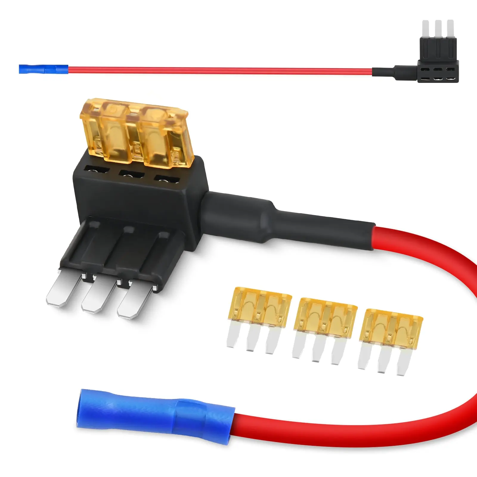Nilight 2-Pack Micro3 Type Tinned Copper Fuse Tap Add-a-Circuit Adapter, Dual-Slot Expandable 12V Car Circuit Protection for Underbody Underglow & Interior Lights, 3x5A Blade Fuses Included