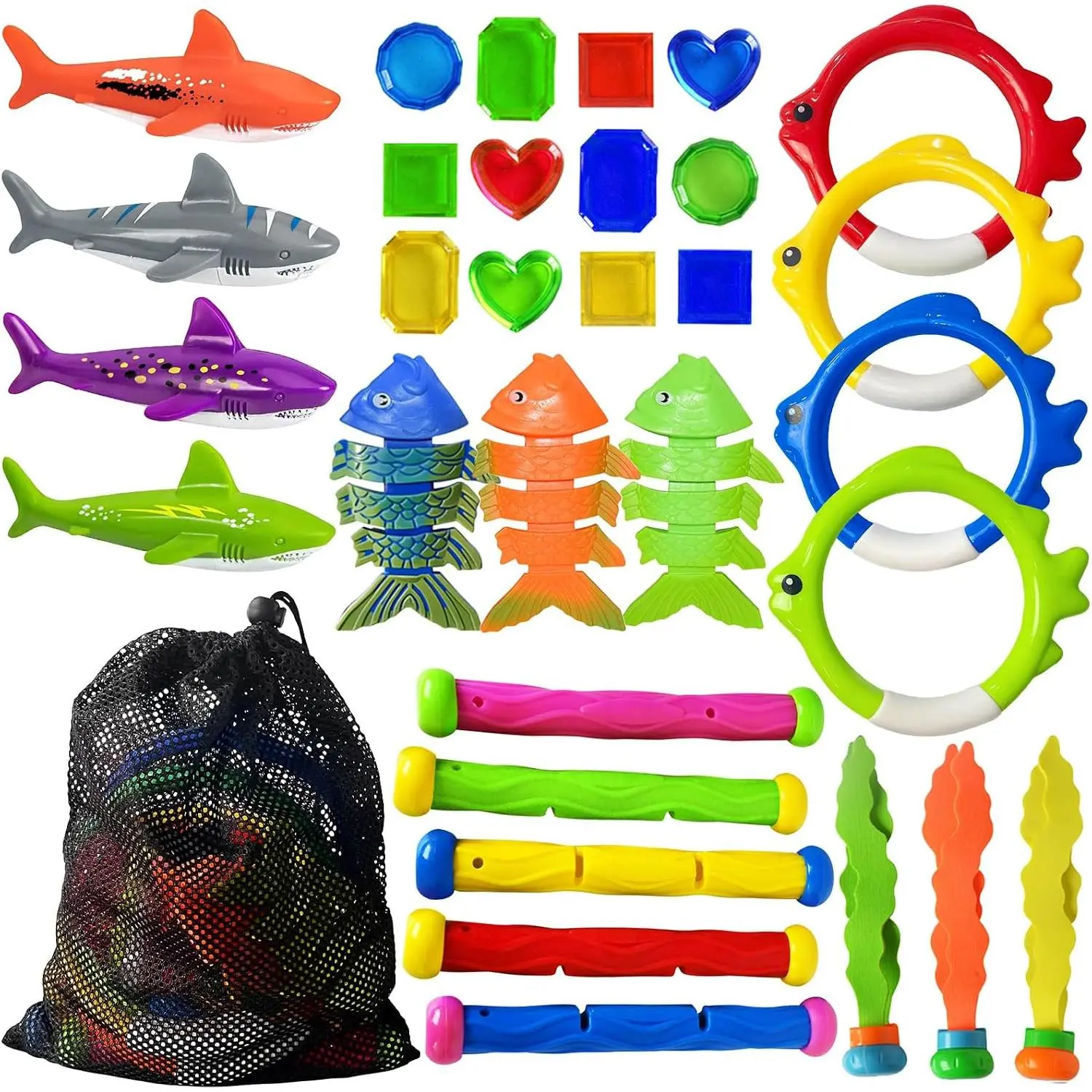 31 PCS Pool Diving Toys Games - Swimming Pool Toys for Kids Teens with Diving Rings, Dive Sticks, Underwater Treasures, Torpedo Bandits, Fish Toy, Fun Water Swim Toy for Boys Girls Adults