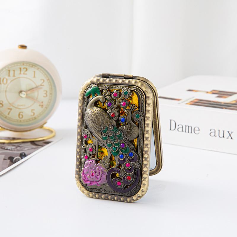 Aesthetic Retro Peacock Compact Mirror Double Sided Magnifying Portable Metal Folding Mirror Perfect Gift For Her