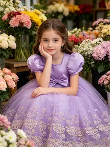 Girls' Summer Dress 2026 New Style, Princess Tutu Skirt, Floral Embroidery Dress, Chic Girl Puff Net Mesh Dress, Trendy Clothing for Summer, Cute Dress