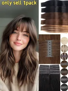 10pcs Invisible PU Hair Weft Twin Tabs | Straight Real Human Hair Extensions with Holes, Micro Beads for Smooth Texture, Machine Washable & Natural Look, Elegant Style for Women, Versatile Hairpiece