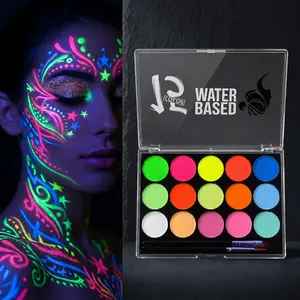 Fifteen Colors Water Activated UV Neon Glow Paint Palette Washable Face and Body Makeup Kit