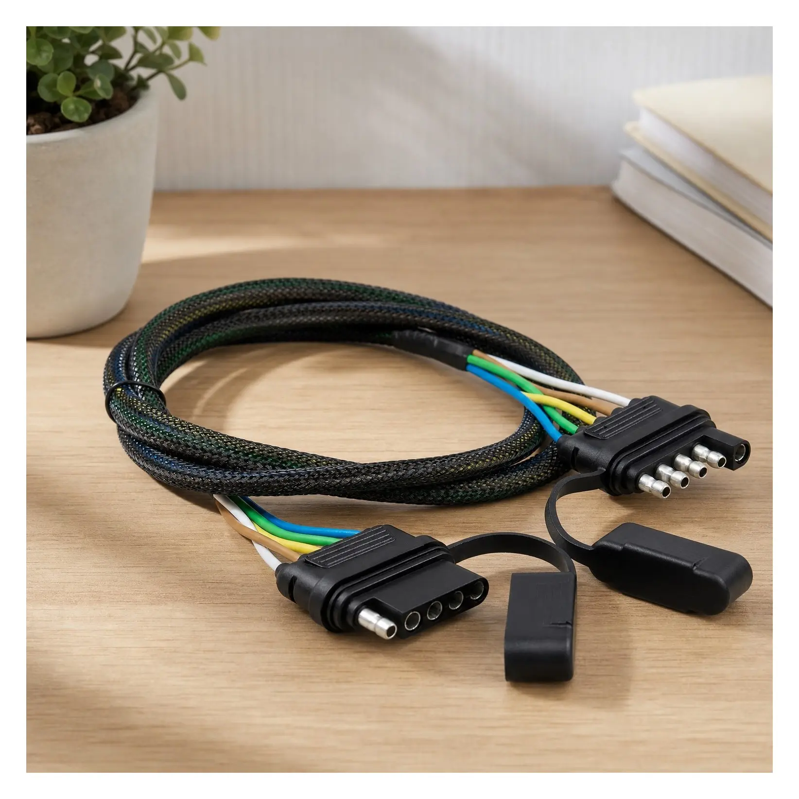 48 Inch 5-Way Flat Trailer Wire Extension with Vehicle-Side and Trailer-Side 5-Pin Flat Wiring Harness, 18 Gauge Male and Female Trailer Wire ConnectorGift