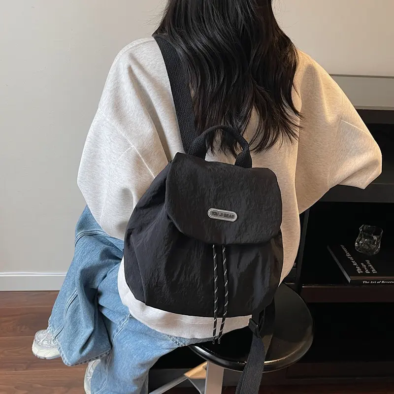 1pcs Soft Washed Fabric Korean Women Backpack Solid Color Large Storage Lightweight Travel Casual Daypack